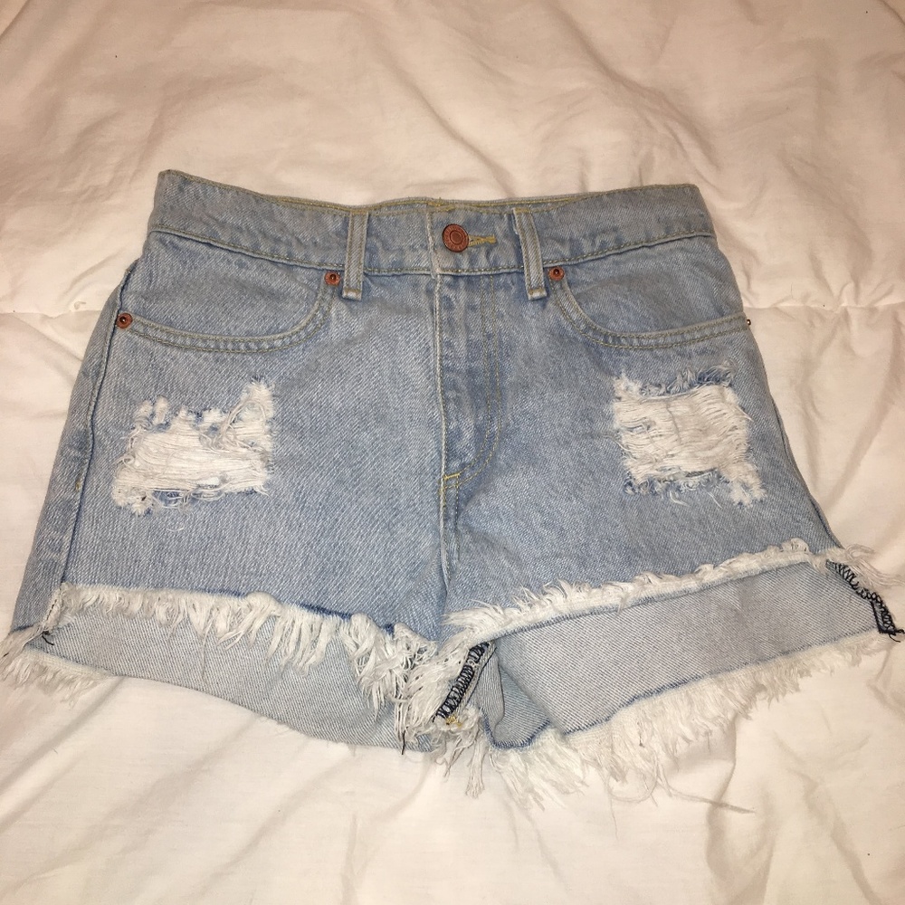 Brandy Mellville High-Waisted Ripped Jean Shorts
